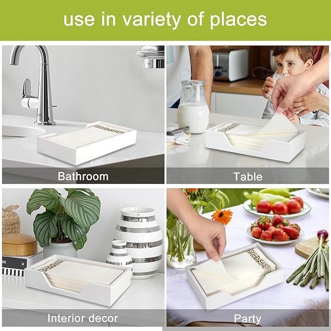 White Napkin Holder for Kitchen Guest Towel Holder Bathroom Flat Napkin Holders Tray Cocktail Napkin Holder Modern Rustic Napkin Holders Farmhouse Paper Hand Towel Holders Basket