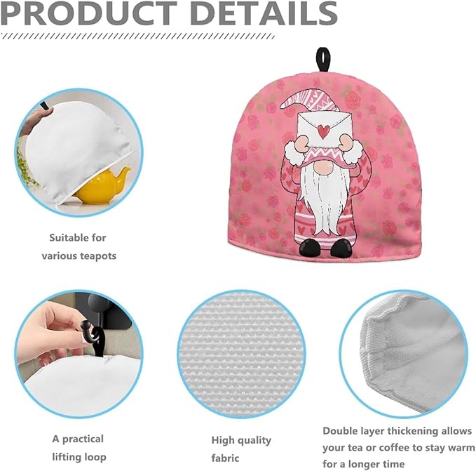 Pink Tea Kettle Dust Cover Gnomes Tea Pot Cover Keep Warm Teapot Dust Protector Small Teapot Insulation Cover