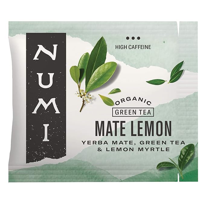 Numi Organic Maté Lemon Tea, 100 Green Tea Bags, Yerba Mate With Green Tea & Lemon Myrtle, Caffeinated