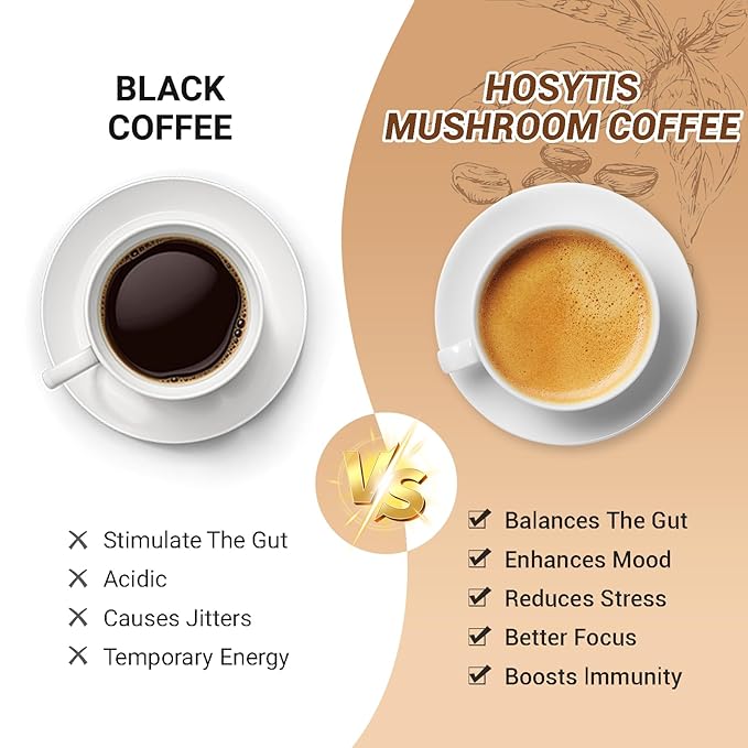Organic Instant Mushroom Coffee with Lion's Mane, Reishi, Cordyceps, Shiitake, King Trumpet & Turkey Tail Coffee,30 Servings 6.35 oz for Greater Energy, More Focus, Better Digestion, and Gut Support(1 Pack)