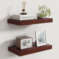 Floating Shelves for Wall, Real Wood Floating Shelf Set of 2, 8 Inch Deep Floating Shelves, Rustic Wood Wall Shelf for Home Decor, Deep Storage Shelves for Bathroom, Kitchen, 16"W x 8"D, Red Brown