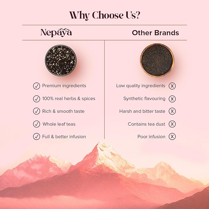 Nepaya Masala Chai – 50 Pyramid Black Tea Bags, Spiced with Ginger, Cardamom & Cinnamon, Biodegradable, High Caffeine, Himalayan Whole-Leaf