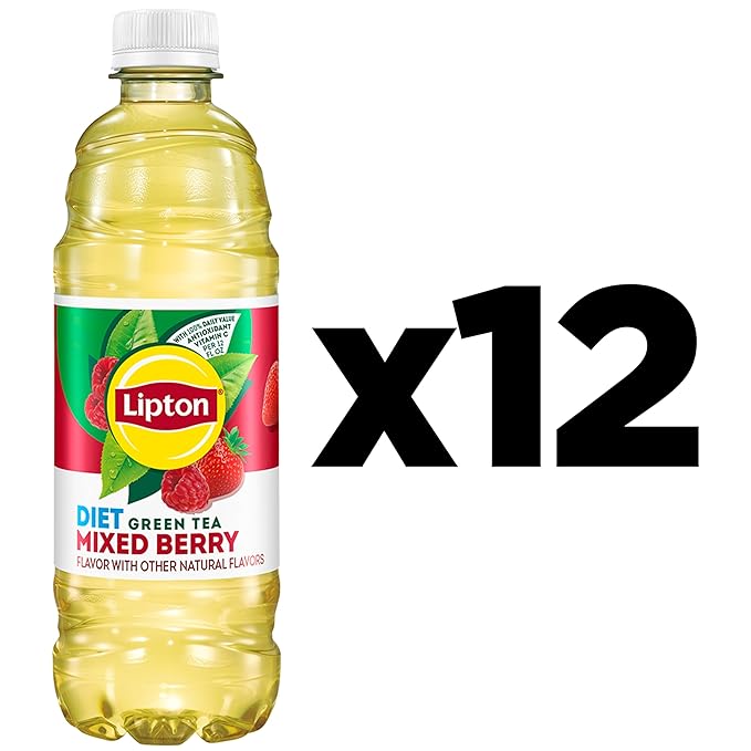 Lipton Diet Mixed Berry Green Tea, 16.9 Fl Oz Bottles (Pack of 12)