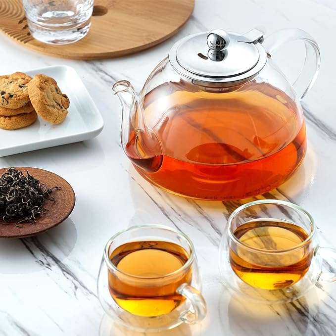 Glass Teapot, 1300ml/44 oz Stovetop Safe Glass Teapot with Removable Stainless Infuser for Loose Leaf Tea, Hot/Iced Water, Juice Beverage