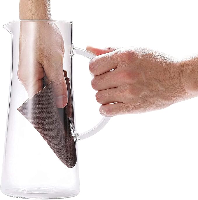 Glass Pitcher With Lid, 51oz/1.5Liter Water Carafe With Handle for Fridge, Iced Tea, Milk, Hot and Cold Beverage, Borosilicate Juice Jug