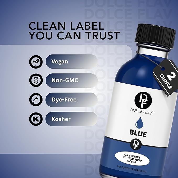 Dolce Flav Natural Blue Food Coloring – 2 oz Vibrant Plant-Based Color from Spirulina | Water-Soluble Liquid Dye for Baking, Drinks & Frostings | Graduated Dropper Included | No Artificial Dyes | Kosher | Made in USA