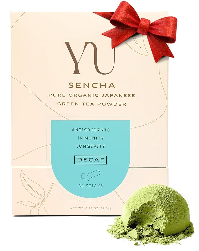 Yu Tea Decaf Organic Sencha Green Tea Powder, 30 Instant Packets | Rich in Antioxidants, EGCG, & L-Theanine | Pure Japanese First Harvest Leaf | Caffeine-Free & Unsweetened | Single Serve Sticks