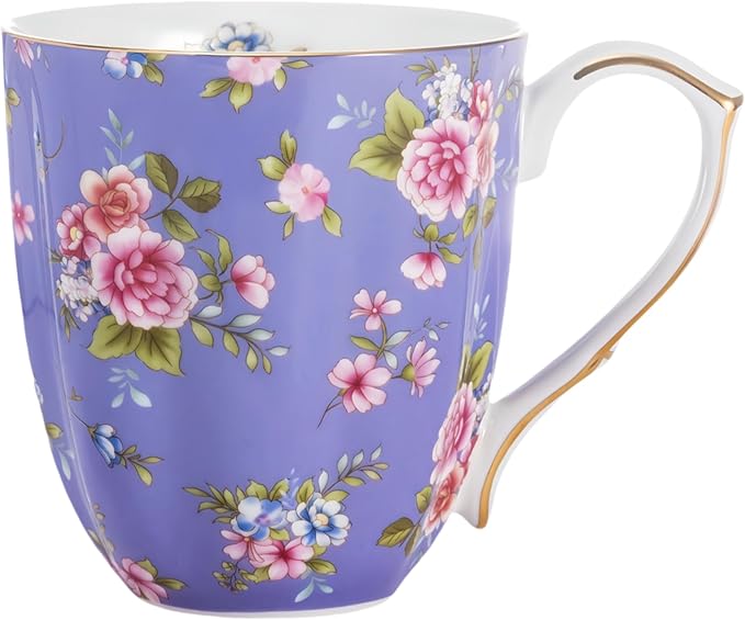 13oz Bone China Floral Mug with Gold Bone China Coffee Mugs Bone Teacup Christmas Mugs Birthday Gifts for Women Mom Friends Coworker