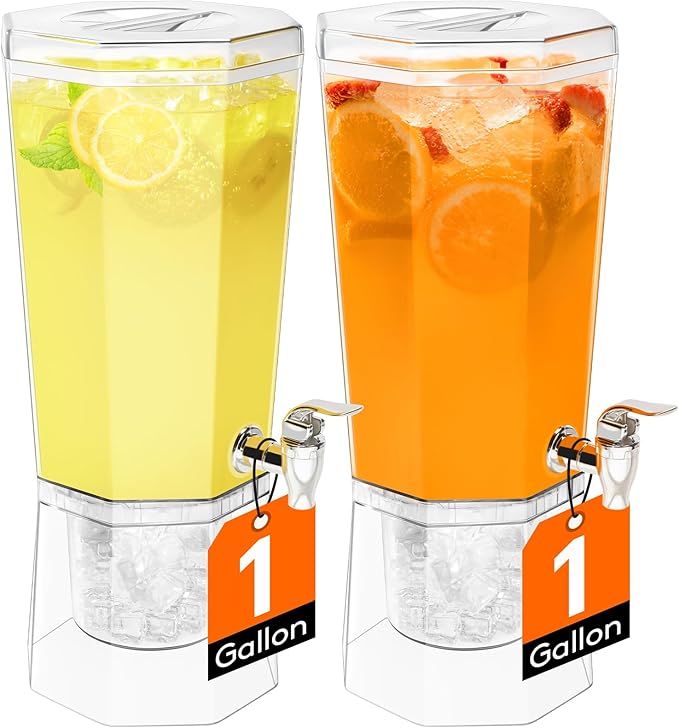 Lifewit 1 Gallon Christmas Drink Dispenser for Parties 2 Pcs, Plastic Beverage Container with Stand for Juice/Tea/Soda & Lemonade, BPA Free Clear Water Pitcher with Spigot for Hosting