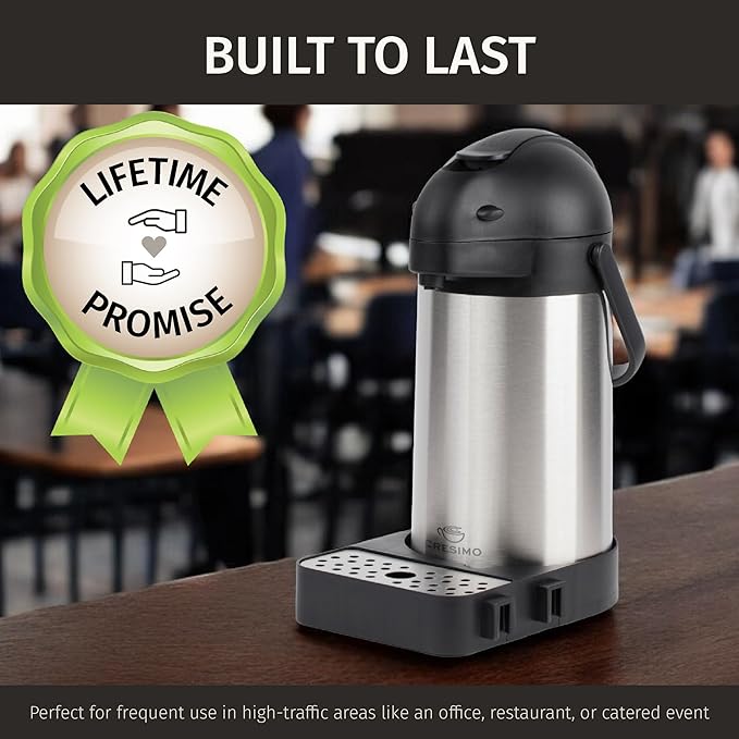 Coffee Carafe with Pump & Drip Tray - 74oz / 2.2L, 12 Hours, Thermal Carafe for Hot Liquids, Water Dispenser, Airpot Coffee Dispenser with Pump, Insulated Air Pot, Large Carafe for Hot Drinks