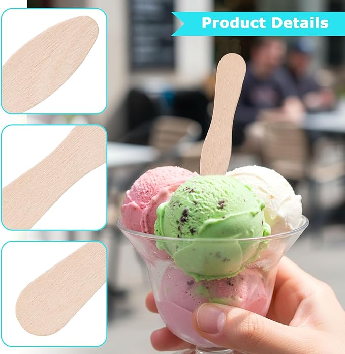 HANSGO 300PCS Small Wooden Spoons, Mini Single-Use Dessert Tasting Spoons, 3 Inch Natural Wood Sample Spoon for Crafts, Ice Cream, Yogurt, Cake, Parties, Catering & Home Use