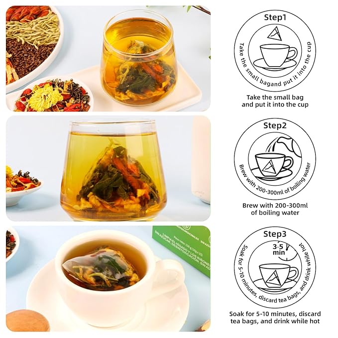 Chrysanthemum Goji Berry Liver Support Tea, Authentic Chinese Herbal Ingredients (Dandelion/Cassia Seed/Gardenia), Tea Bags, Vegan, Sugar-Free & Caffeine-Free,15 Count