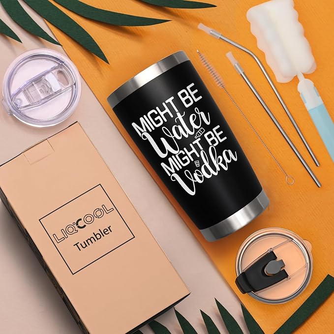 LiqCool Funny Tumblers for Women, 20 Oz Might Be Vodka Tumbler, Wine Gifts for Women Mom Friend Sister, Funny Vodka Glass, Wine Gifts for Christmas Birthday Mother's Day (Black Vodka)