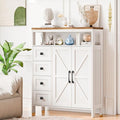 Vabches Farmhouse Storage Cabinet with 2 Doors and 4 Drawers, Freestanding Bathroom Storage Cabinets, Kitchen Pantry Cabinet, Floor Hutch Cupboard for Kitchen/Living Room/Bathroom(Unique White).