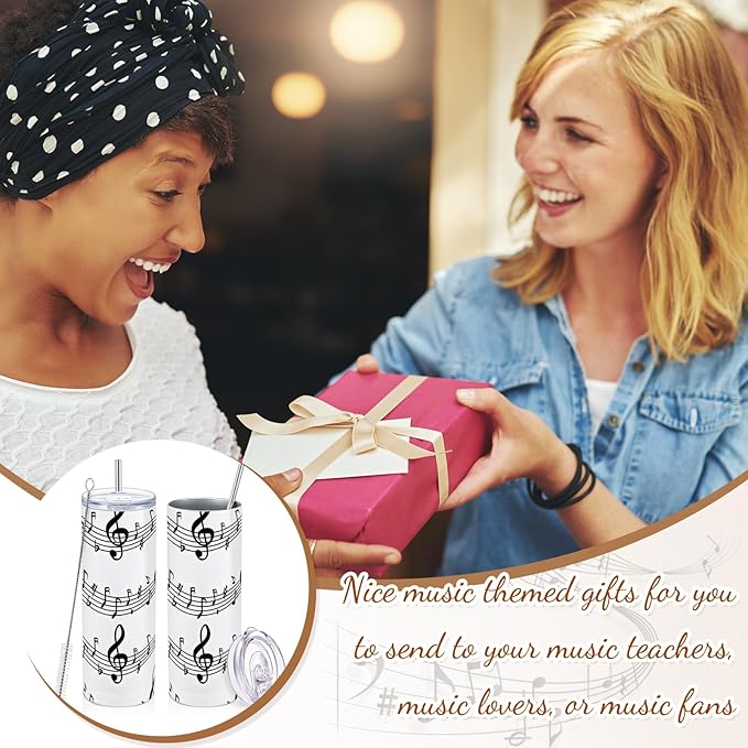 Umigy 2 Pieces Musical Note Gift 20 oz Tumbler with Lid Straw and Brush, Music Travel Mug Stainless Steel Coffee Mug for Lovers Singers Teacher Christmas Gifts