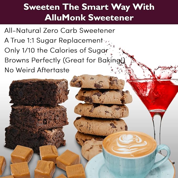 ChipMonk AlluMonk - Allulose and Monk Fruit Sweetener Blend - Keto, Diabetic & Paleo Friendly - Zero Calorie, Zero Carb, Granulated Natural Sugar Substitute - Gluten Free, Vegan