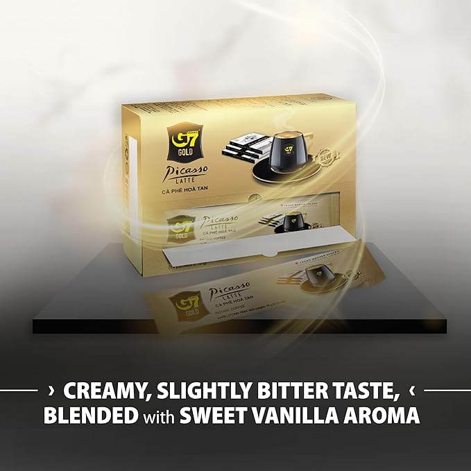 TRUNG NGUYEN G7 Gold Picasso Latte Instant Coffee Single Served Sticks for Energy Boost (8.9 oz - Box of 14 Sticks)