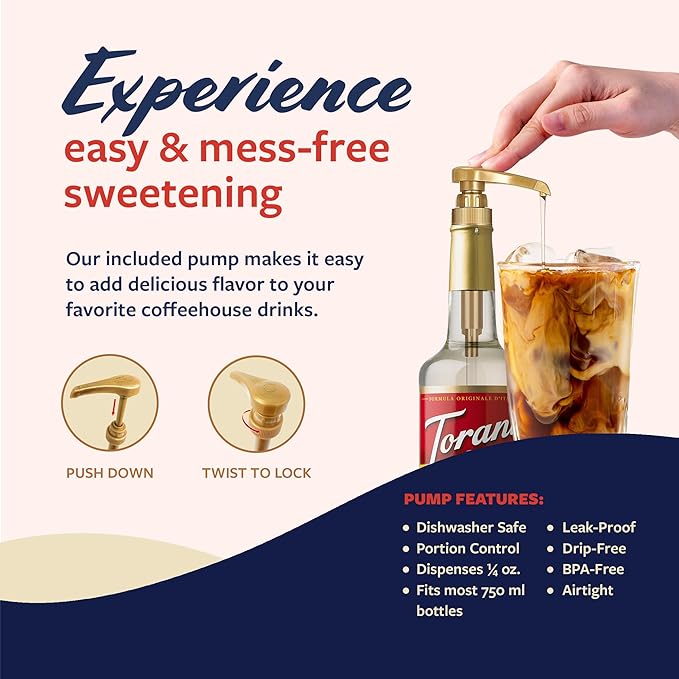Torani Coffee Syrup, White Chocolate Flavored Syrup for Drinks, Pump Included, 25.4 Fl Oz