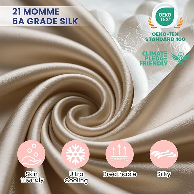Ravmix Silk Pillow Cases with Zipper, 21momme Mulberry Silk Pillowcase for Hair Skin Health, Soft Smooth Breathable Cool Pillow Cover for Beauty Sleep with Gift Box 1PC(Standard 20"x26", Taupe)