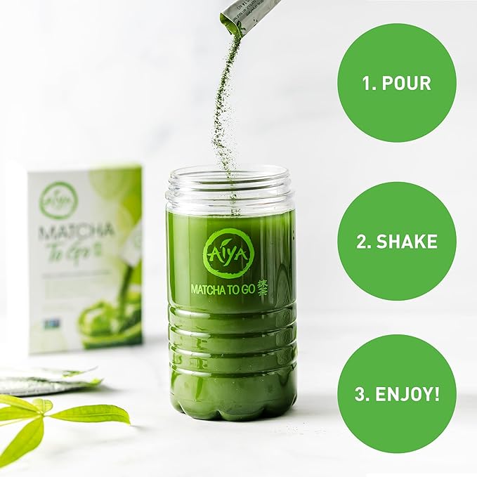 Aiya Matcha To Go Single Serve Packs - Ceremonial Grade Pure Matcha Green Tea Powder (10 Count)
