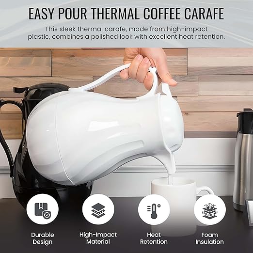 OCS Parts Set of 3 Easy Pour Thermal Coffee Carafes | 11-Inch Insulated Hot and Cold Beverage Pitcher Server for Coffee, Tea, Hot Chocolate and Water | 64-Ounce | White