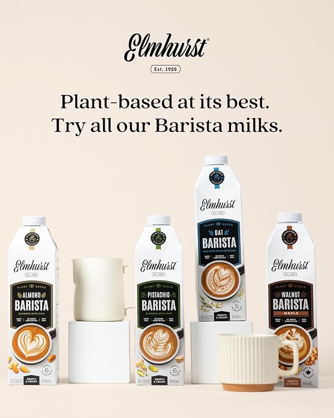 Elmhurst 1925 Maple Walnut Milk Barista Edition – 32 Ounce (Pack of 6) Plant-Based, Extra Creamy, Vegan, Dairy-Free, Non-GMO, Kosher, Sweetened with Real Maple Syrup for Flavorful Lattes & Iced Drinks