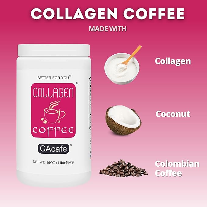 CAcafe Collagen Coffee | No Added Sugar, 13g Protein | Ultimate Superfoods Blend of Collagen, Coconut, and Colombian Coffee | Hot or Cold Instant Mix | Non-GMO | 12.7oz Each (2-Pack)