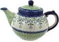 Blue Rose Polish Pottery - Green Summer Vine Teapot - 5 Cup Capacity - Hand-Painted Polish Pottery Ceramic Coffee & Tea Server