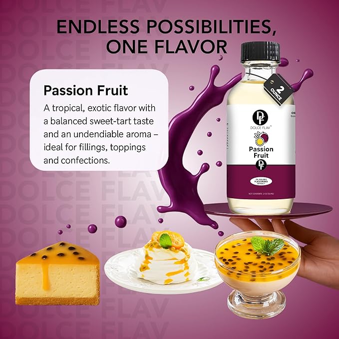 Dolce Flav Passion Fruit Extract (Oil-Soluble) 8 oz – Kosher, Sugar-Free, Concentrated Juicy Passion Fruit Flavoring for Baking, Smoothies & Desserts, Includes Measured Dropper