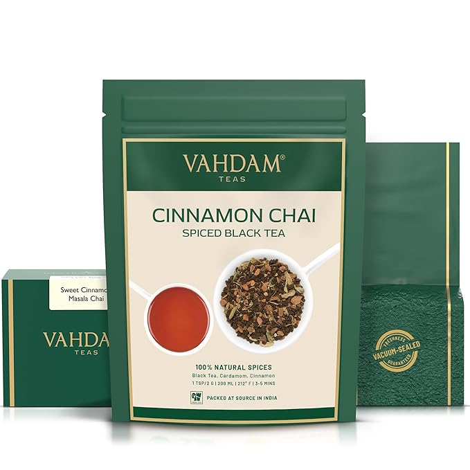 VAHDAM, Cinnamon Masala Chai Tea (50+ Cups,3.53oz) Ancient Cinnamon Tea Recipe | Spiced Chai Tea Loose Leaf | Brew Hot Black, Iced Or Chai Latte | Pure Unblended Loose Leaf Tea | Vacuum Sealed