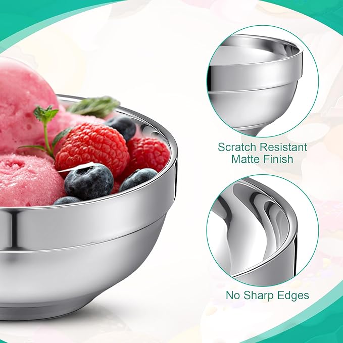 8 Pack 24 oz Stainless Steel Bowls Double Walled Insulated Soup Ice Cream Metal Mixing Nesting Bowls for Serving Soup Rice Cereal (304 Stainless Steel)