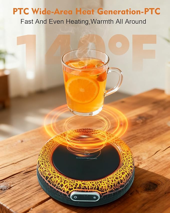 Smart Constant Warm Coaster, Volcano Warm Coaster,Coffee Mug Warmer,Home Desktop Ambient Light,Coffee Mug Warmer,Coffee Lover's Gift,4 Temperature Settings Available(Black)