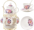 20-Pieces Tea Set For Adult with Golden Metal Rack,Porcelain Tea Sets For Women,Tea Gift Sets for Home&Party(K018)