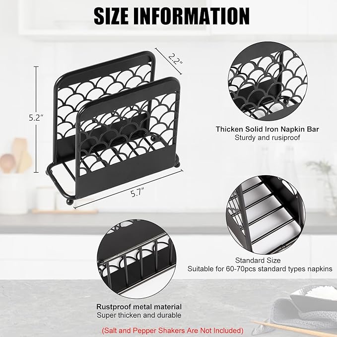Napkin Holder for Table,MetalIron Modern Napkin Holder for Kitchen Dining Cocktail Napkin Holders for Paper Napkins Mail Bills Suitable for All Dining Room Decors Black
