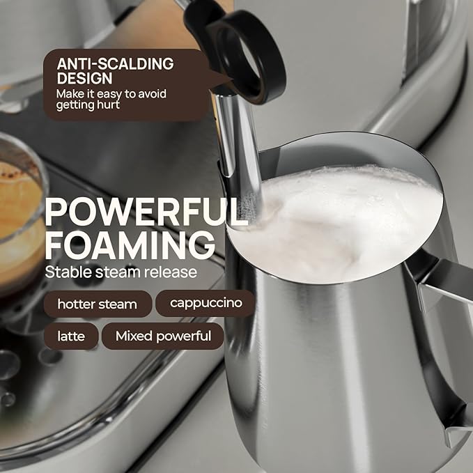 Espresso Machine 20 Bar, Compact Espresso Maker, Stainless Steel Expresso Coffee Machines with Steam Milk Frother & 34oz Removable Water Tank for Home, Cappuccino Machine, Great Gift