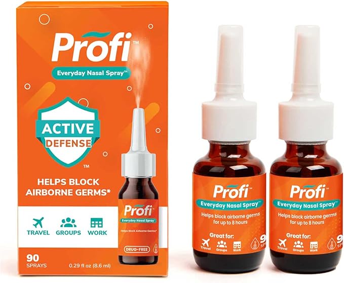 Profi Everyday Nasal Spray - Helps Defend Against Airborne Germs and Allergies, Lasts Up to 8 Hours, Advanced Nasal Spray for Air Travel, Work, Conferences & Indoor Gatherings - 180 Sprays, 0.58 FL OZ