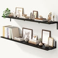 Fun Memories Deep Floating Shelves, 55W x 8D Floating Shelves Set of 2, Wall Mounted Shelf with Metal Brackets, Rustic Wood Wall Shelf for Bathroom, Kitchen and Living Room, Black