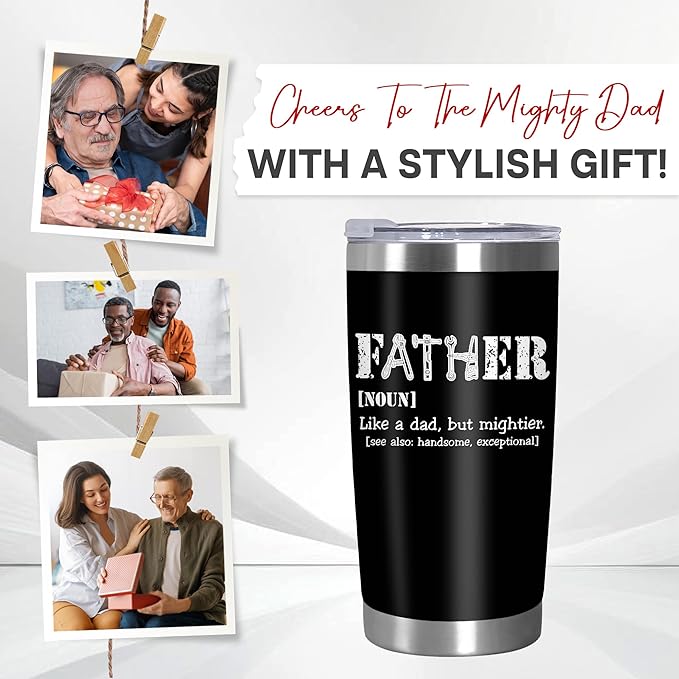 TEEZWONDER Christmas Birthday Gifts for Dad from Daughter Son - Stainless Steel Insulated Coffee Tumbler with Lid 20 oz - Funny Gifts for Dad, Husband Birthday Gift Ideas
