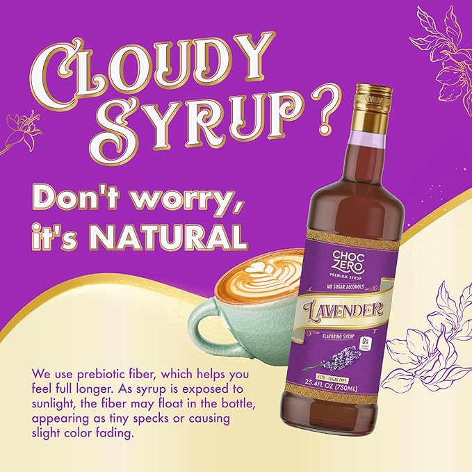 ChocZero Sugar Free Lavender Flavoring Syrup – Keto Friendly, Low Calorie & No Sugar Alcohols – 25.4 Fl Oz