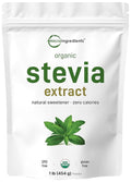 Pure Organic Stevia Powder, 1 Pound, 2,837 Servings, Highest Grade Stevia Green Leaf Extract Reb-A, Reduced Bitter Aftertaste, 0 Calorie, Natural Sweetener, Sugar Alternative, Keto Friendly