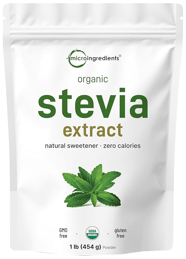 Pure Organic Stevia Powder, 1 Pound, 2,837 Servings, Highest Grade Stevia Green Leaf Extract Reb-A, Reduced Bitter Aftertaste, 0 Calorie, Natural Sweetener, Sugar Alternative, Keto Friendly