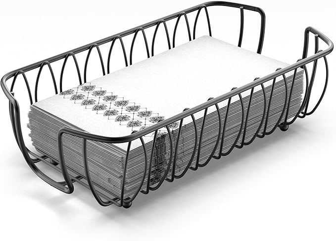 Black Guest Towel Holder Tray for Bathroom – Napkin Organizer for Disposable Paper Towels, Hand Towel Rack for Countertop, Modern Holder for Guest Bathroom Essentials and Powder Room