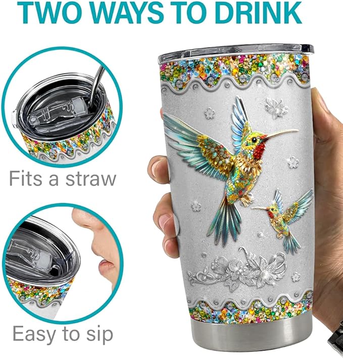SANDJEST Hummingbird Gifts for Women Hummingbirds Tumbler 20oz Jewelry Drawings Stainless Steel Insulated Tumblers Coffee Travel Mug Cup Gift for Birthday Christmas