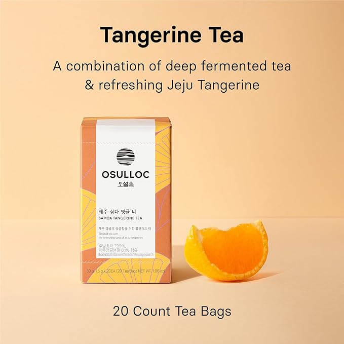 OSULLOC Tangerine Tea (Fresh Jeju Tangerine Flavor), Fruit tea Blend, Premium Teabags from Jeju Island, 20 count