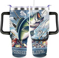 Fishing Gifts For Men 40oz Fishing Travel Tumbler for Fishings Lover Fathers Day Fishings Gift For Dad Grandpa Husband as Christmas Birthday Presents Lover Cup With Handle