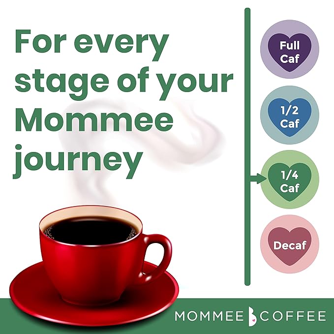 Mommee Coffee Quarter Caf Ground Low Acid Coffee - 100% Arabica Organic Coffee Beans with Smooth Caramel Flavor - Medium Grind for Drip, Reusable One Cup Filters - 11 oz