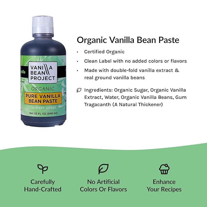 Organic Vanilla Bean Paste | Baking Necessity | Pure Vanilla for Cooking | Vanilla Bean Project | 1 Quart, 32 Ounces