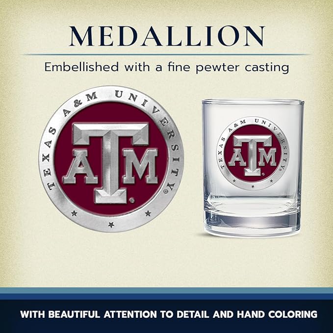 Heritage Pewter Texas A&M Double Old Fashion | Double Rocks Glass 14 OZ for Liquor | Expertly Crafted Pewter Glass