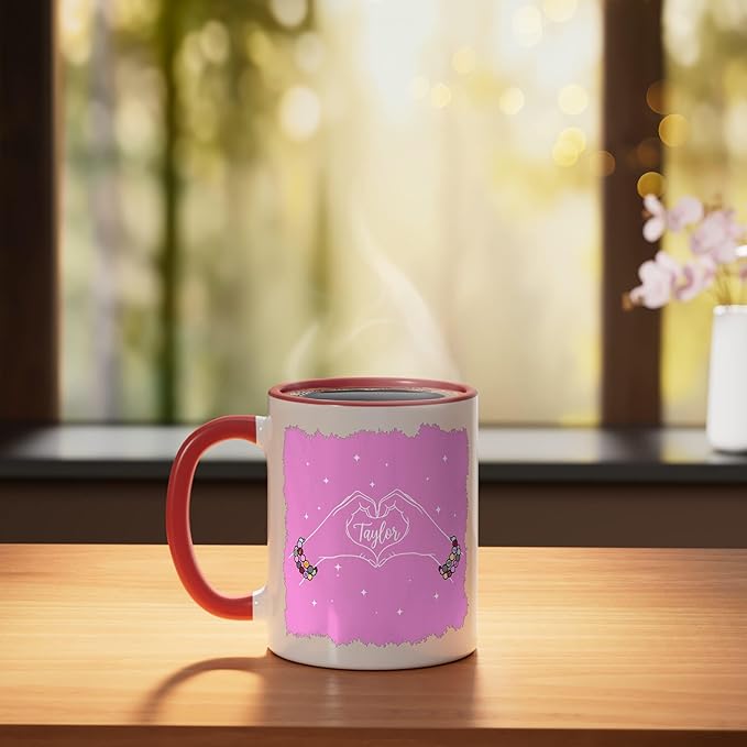 Heart Hands Taylor First Name Girl Vintage 70's 80's Ceramic Mug, Red/White