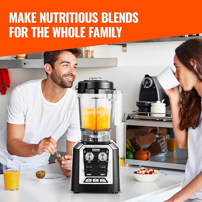 VEVOR Professional Blender, Commercial Countertop Blenders, 68 oz Jar Blender Combo, Stainless Steel 3 Functions, for Frozen Drinks, Shakes, Smoothies, Peree, and Crush Ice, Black